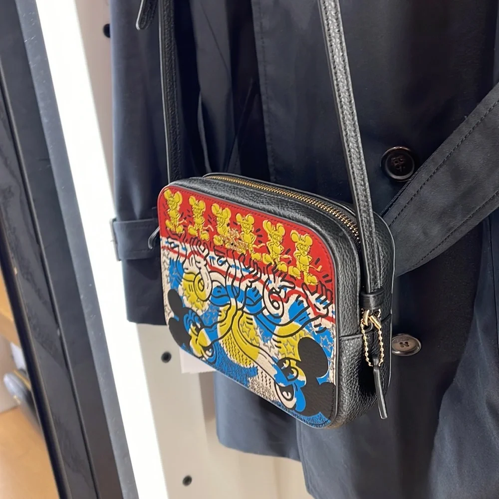 Coach Disney Mickey Mouse X Keith Haring Mini Camera Bag Gold/Chalk Black Multi